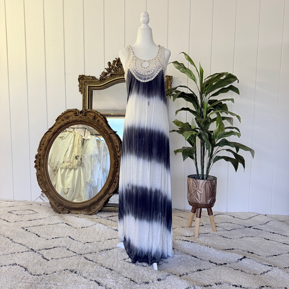 Tie Dyed Maxi Dress with Crochet Top